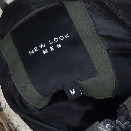 New Look Men Green M Parka Coat Hooded Faux Fur Trim Winter Jacket