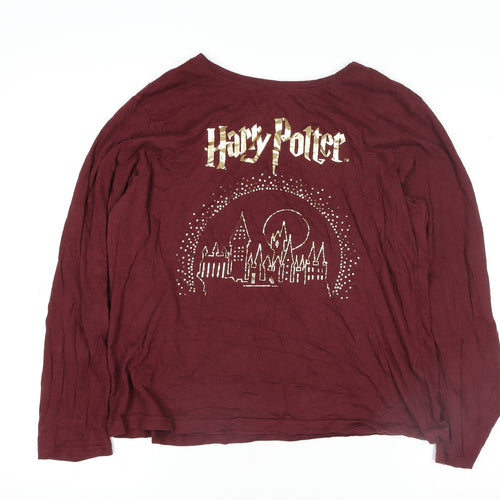 Harry Potter Women Red Long Sleeve Cotton T-Shirt Size M