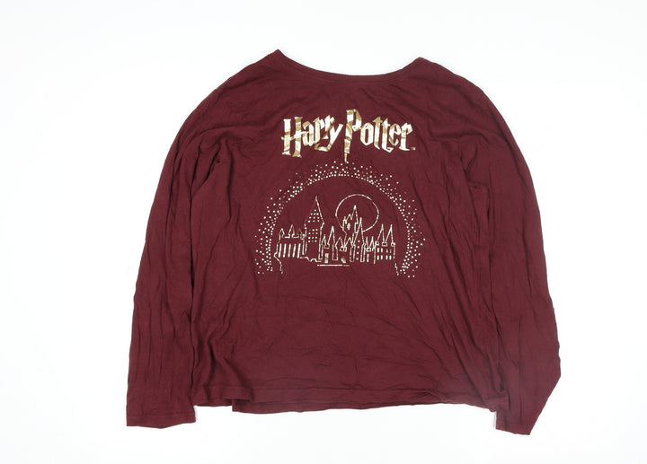 Harry Potter Women Red Long Sleeve Cotton T-Shirt Size M