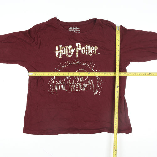 Harry Potter Women Red Long Sleeve Cotton T-Shirt Size M