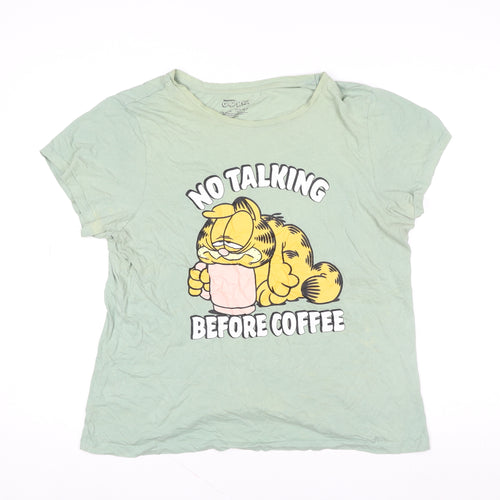 Garfield Women's Green T-Shirt Style Nightshirt L Funny Cartoon Print