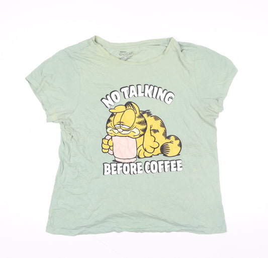 Garfield Women's Green T-Shirt Style Nightshirt L Funny Cartoon Print
