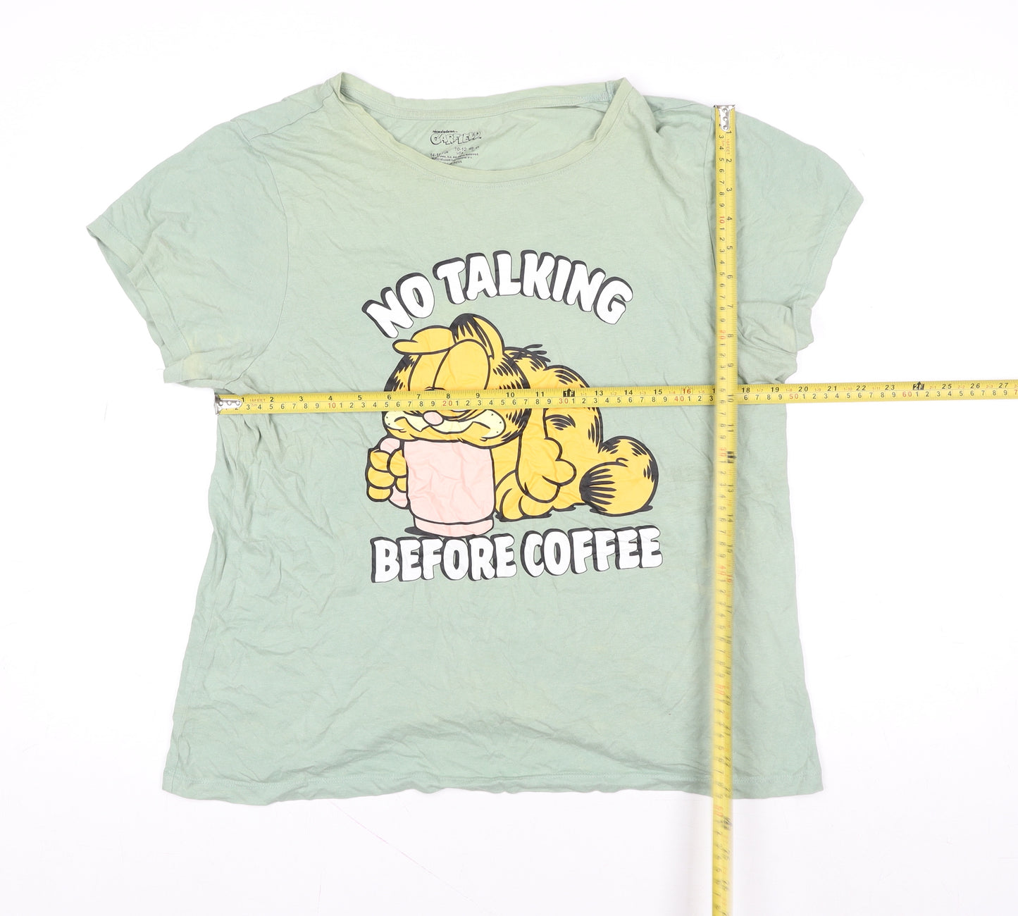 Garfield Women's Green T-Shirt Style Nightshirt L Funny Cartoon Print