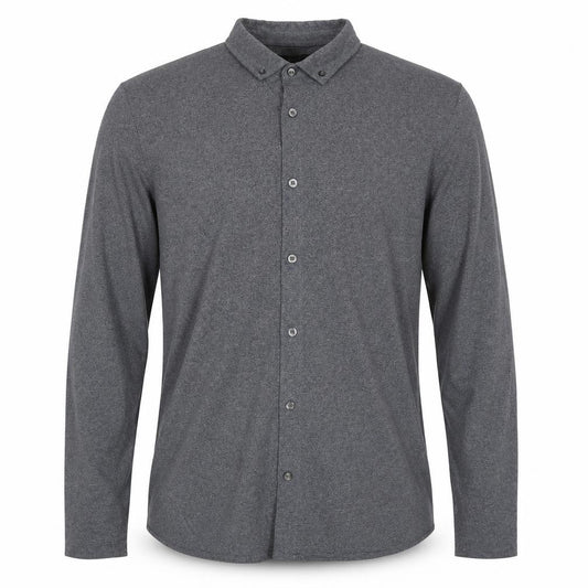 Front view of A&W85 men’s grey long sleeve polo shirt, size L, cotton blend