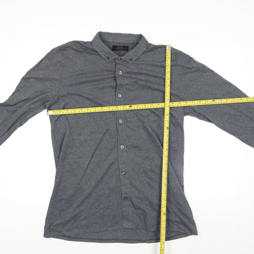 A&W85 Mens Grey Long Sleeve Polo Shirt Size L Cotton Blend