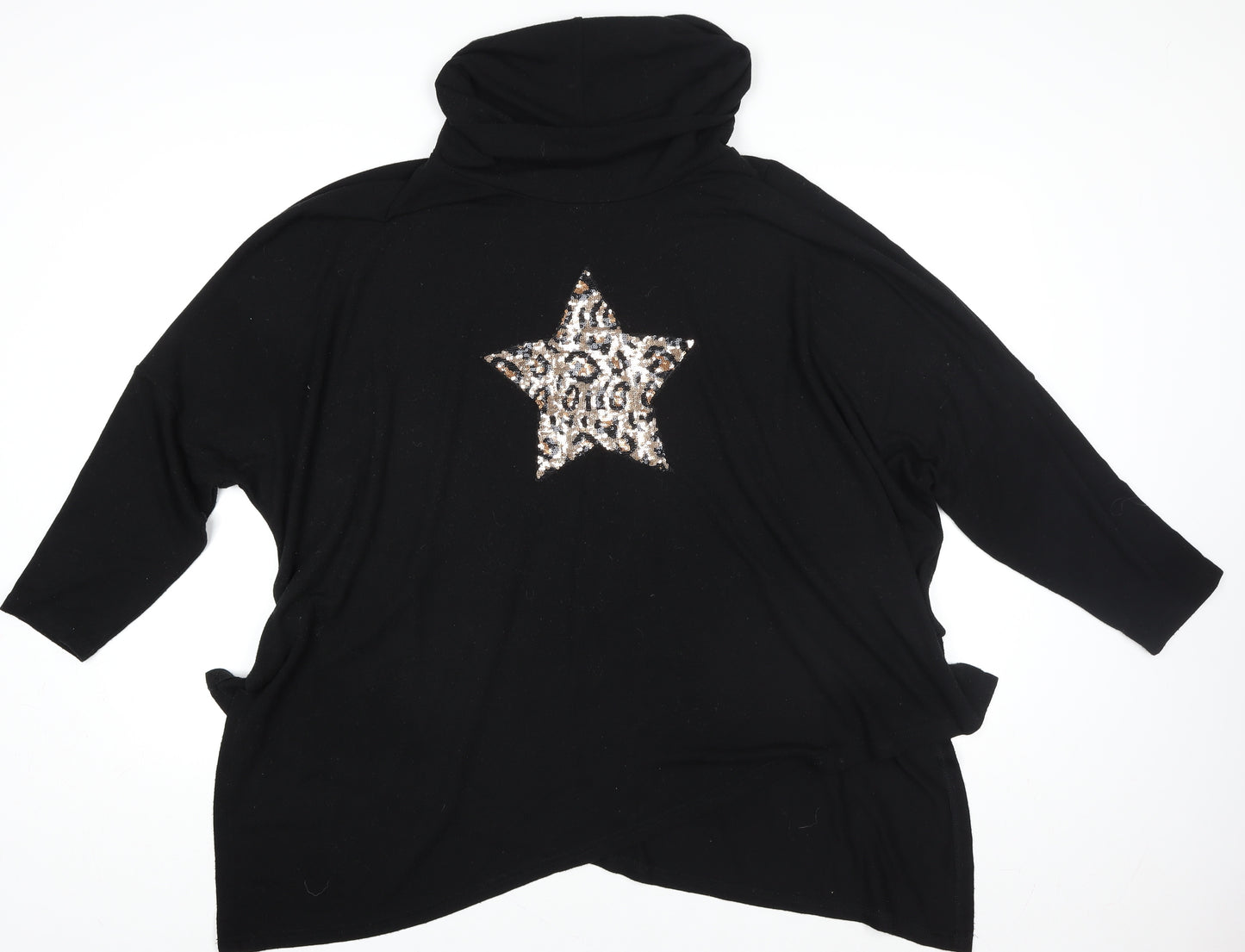 Roman Women Black Sequin Star Cowl Neck Long Sleeve Pullover Sweatshirt Size 20