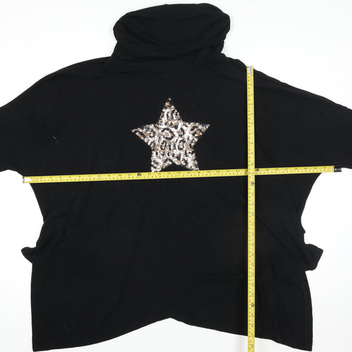 Roman Women Black Sequin Star Cowl Neck Long Sleeve Pullover Sweatshirt Size 20