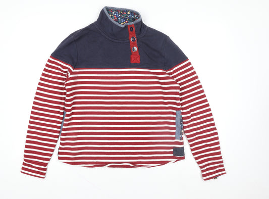Tu Women Red Navy Striped Henley Sweatshirt Size 12 Cotton Blend