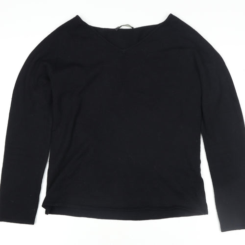 Luisa Cerano Women's Black Wool Blend V-Neck Long Sleeve Knit Top Size 14