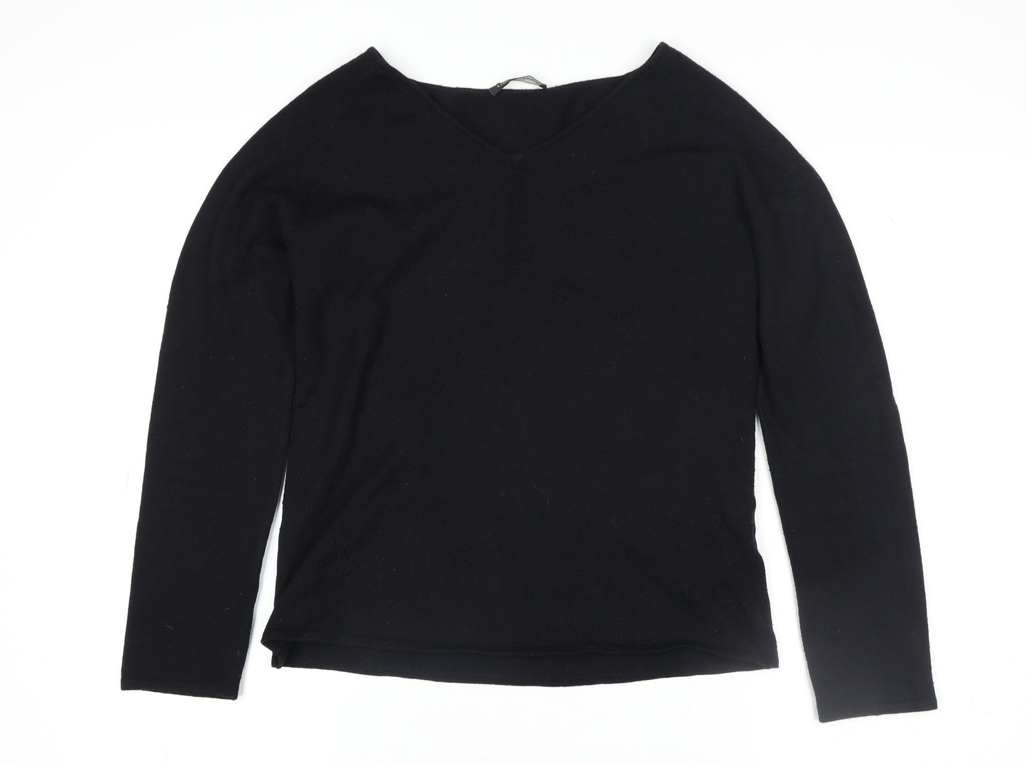 Luisa Cerano Women's Black Wool Blend V-Neck Long Sleeve Knit Top Size 14