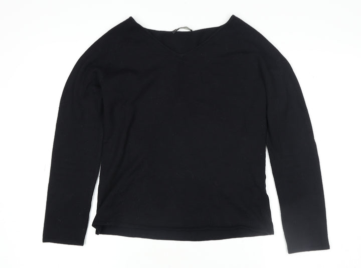 Luisa Cerano Women's Black Wool Blend V-Neck Long Sleeve Knit Top Size 14