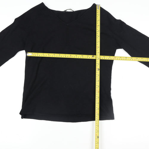 Luisa Cerano Women's Black Wool Blend V-Neck Long Sleeve Knit Top Size 14