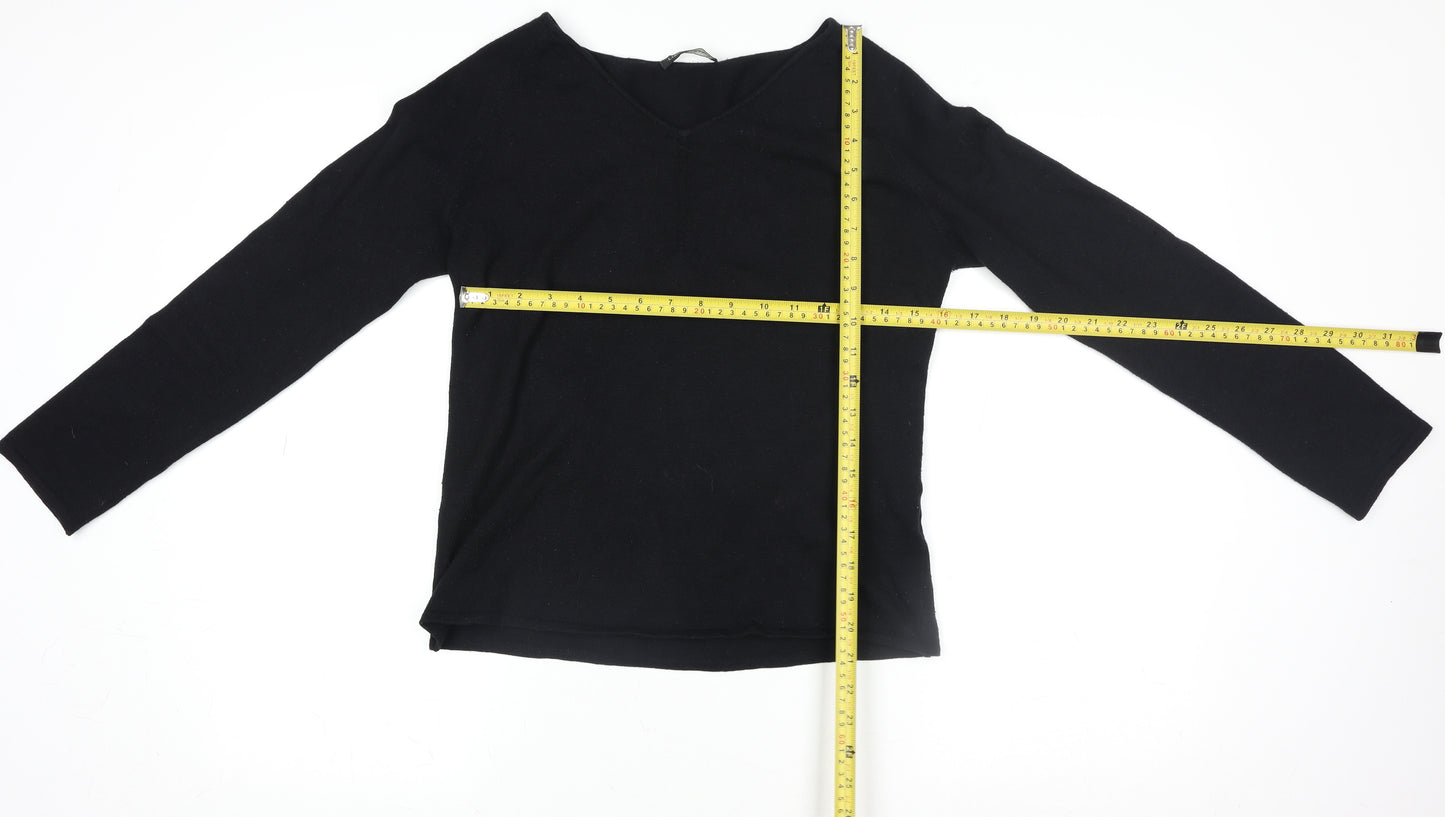 Luisa Cerano Women's Black Wool Blend V-Neck Long Sleeve Knit Top Size 14