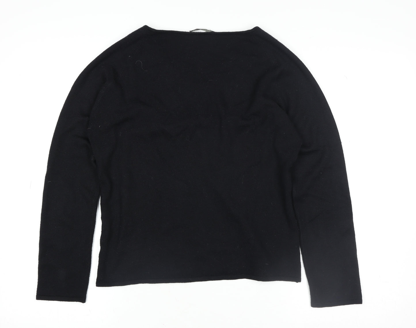 Luisa Cerano Women's Black Wool Blend V-Neck Long Sleeve Knit Top Size 14