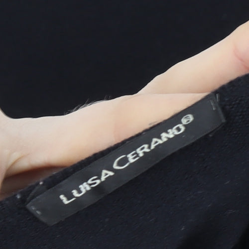 Luisa Cerano Women's Black Wool Blend V-Neck Long Sleeve Knit Top Size 14