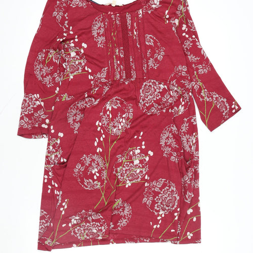 White Stuff Women's Red Floral Knee Length Shift Dress Size 12