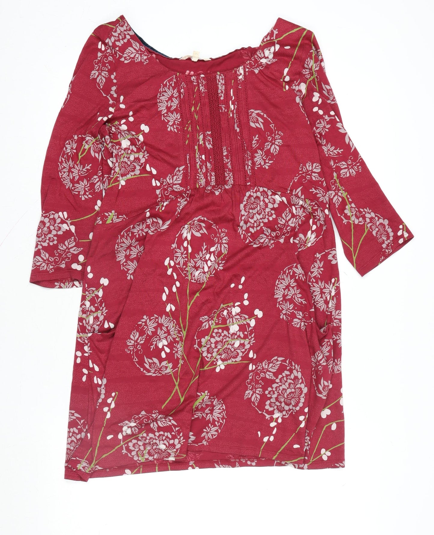 White Stuff Women's Red Floral Knee Length Shift Dress Size 12
