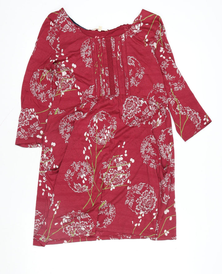White Stuff Women's Red Floral Knee Length Shift Dress Size 12