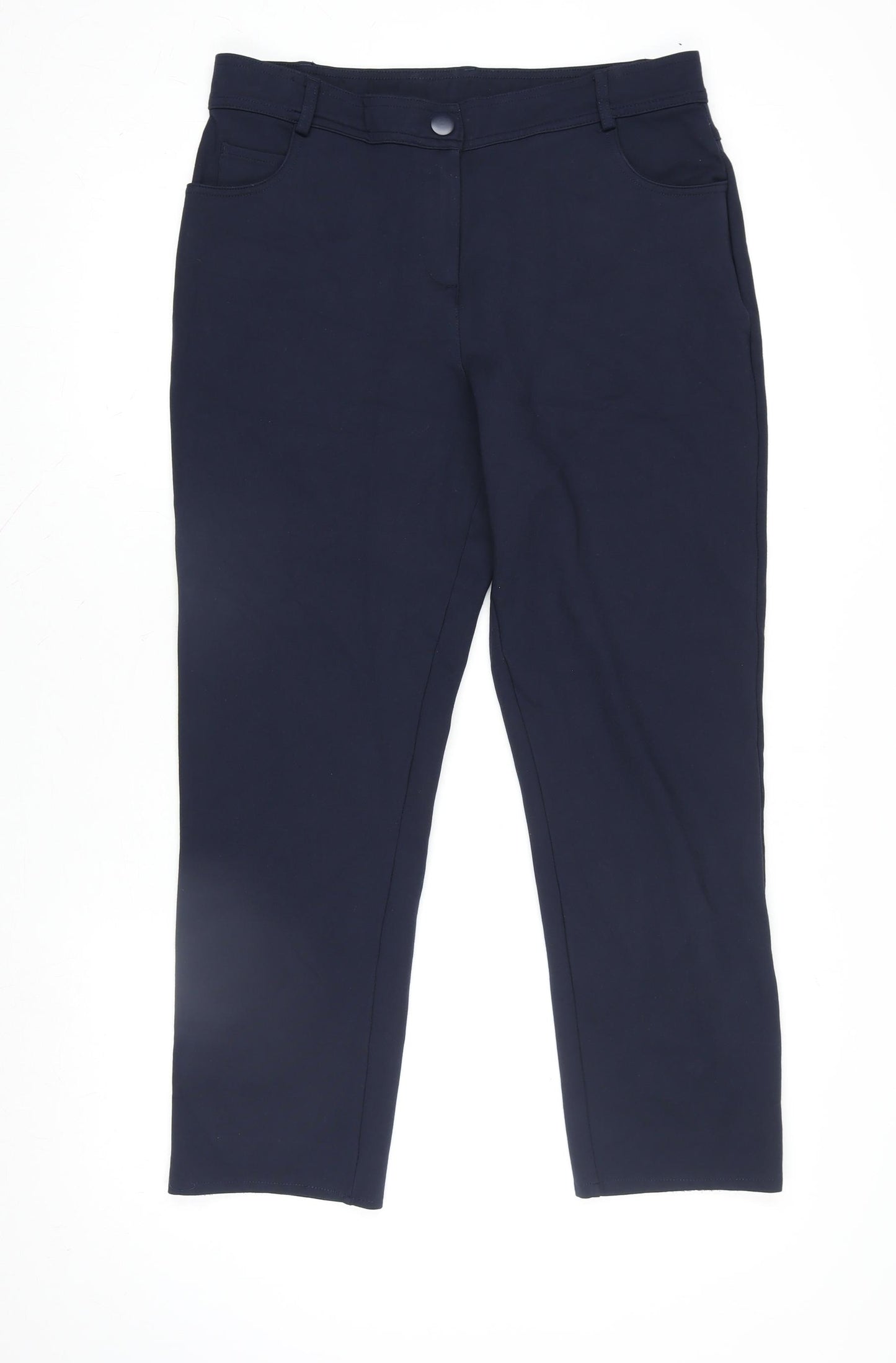 Dunnes Stores Women's Navy Blue Stretch Straight Leg Trousers Size 12