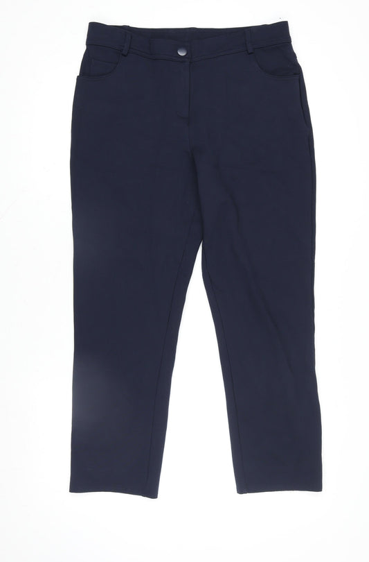 Dunnes Stores Women's Navy Blue Stretch Straight Leg Trousers Size 12