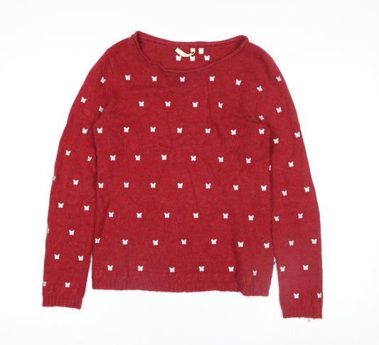 White Stuff Women Red Butterfly Wool Blend Pullover Jumper Size 10