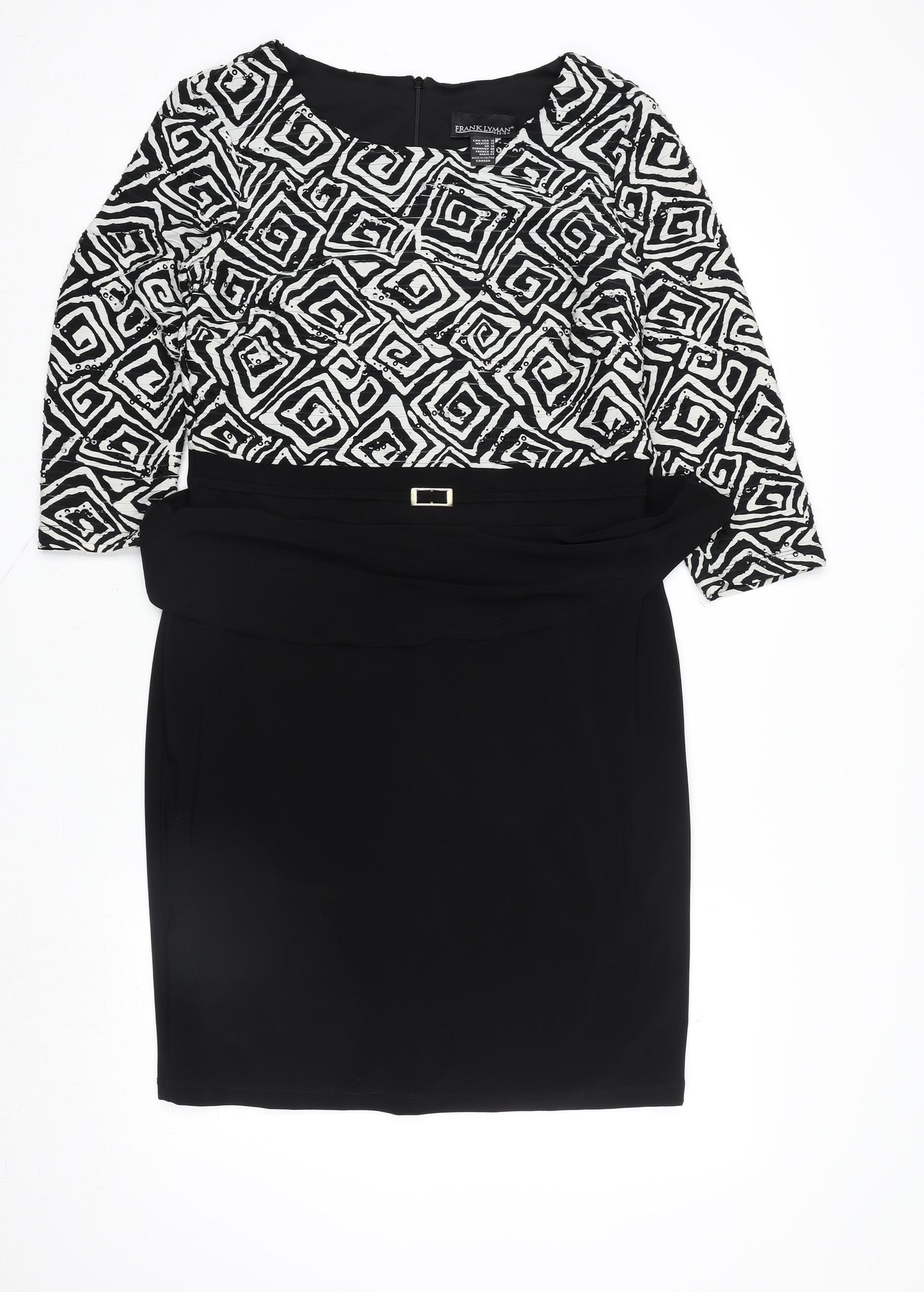 Frank Lyman Women’s Black Geometric Sheath Dress Size 14