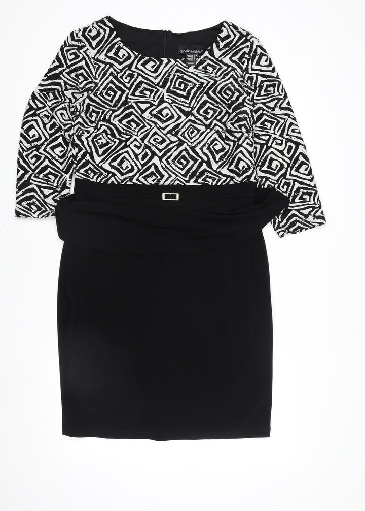 Frank Lyman Women’s Black Geometric Sheath Dress Size 14