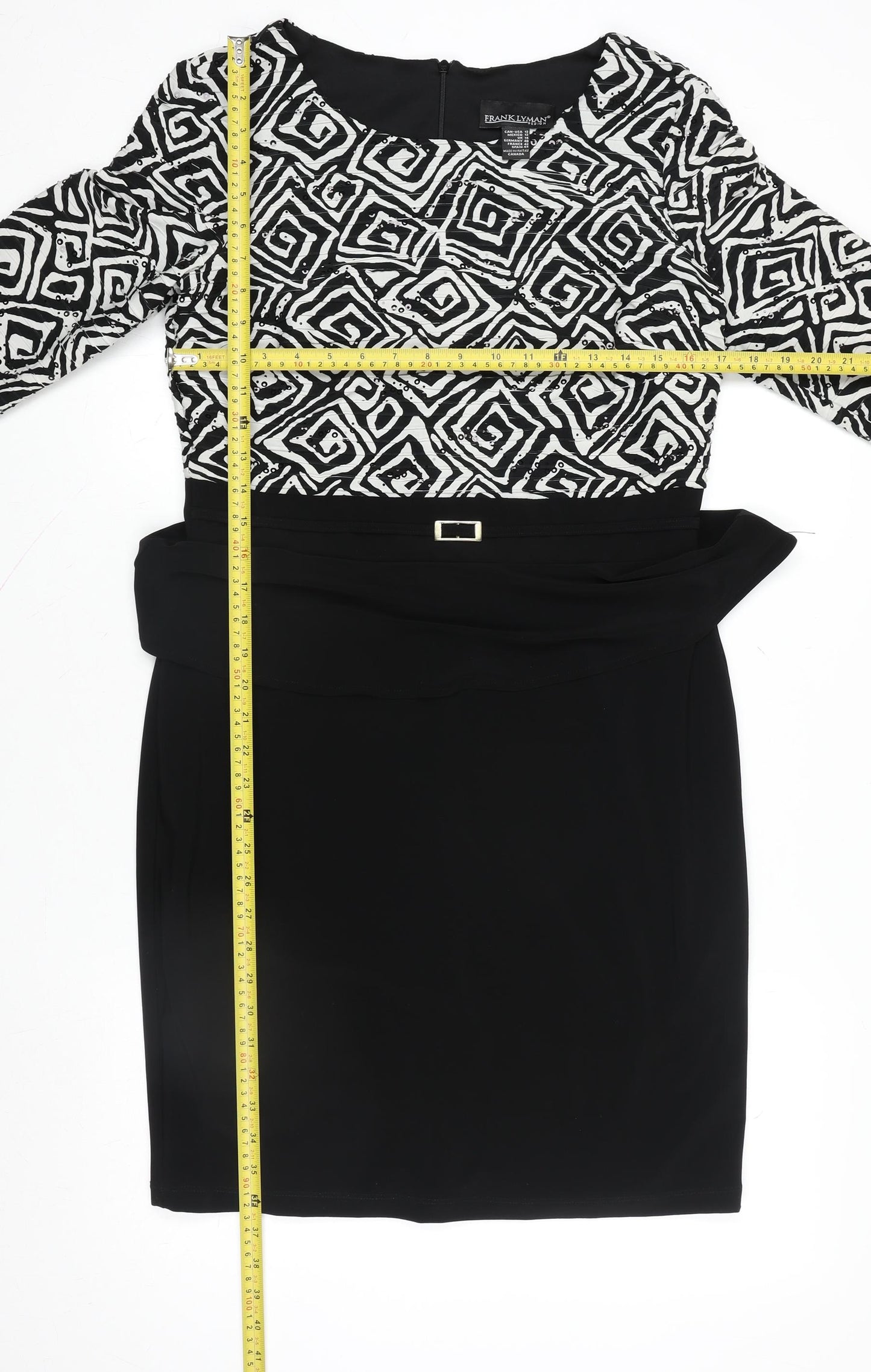 Frank Lyman Women’s Black Geometric Sheath Dress Size 14