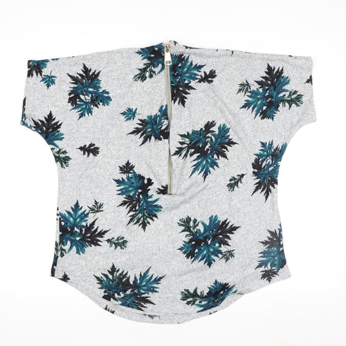Apricot Womens Grey Floral Zip Back Short Sleeve Blouse M