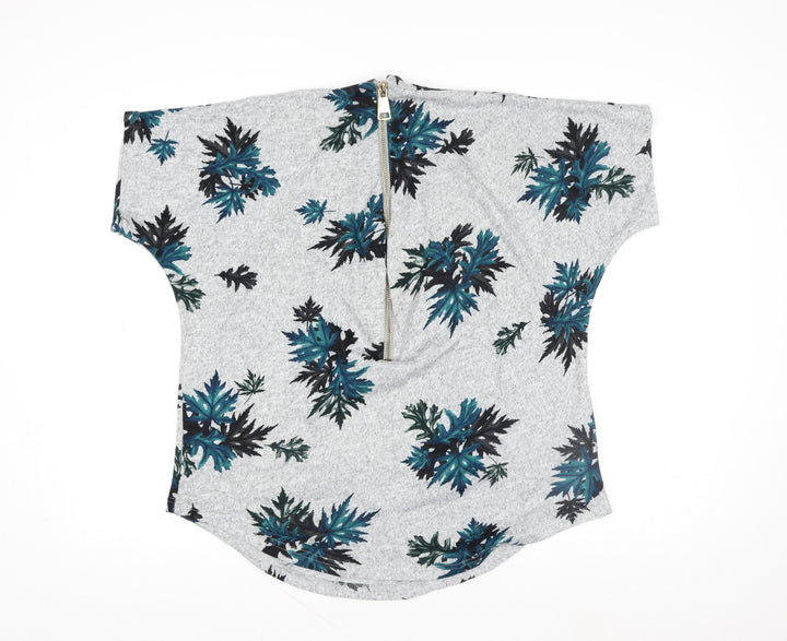 Apricot Womens Grey Floral Zip Back Short Sleeve Blouse M