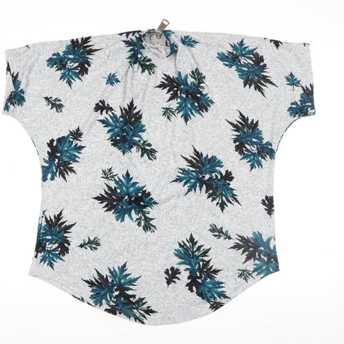 Apricot Womens Grey Floral Zip Back Short Sleeve Blouse M