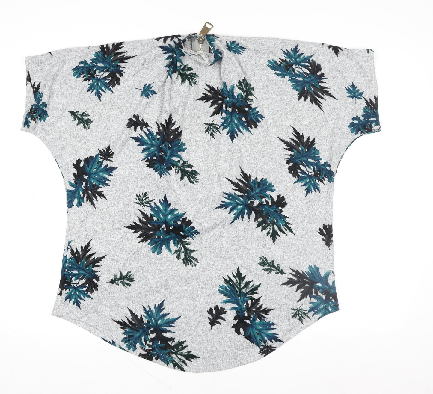 Apricot Womens Grey Floral Zip Back Short Sleeve Blouse M