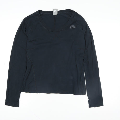 Nike Women's Black Long Sleeve Cotton Crew Neck Top M