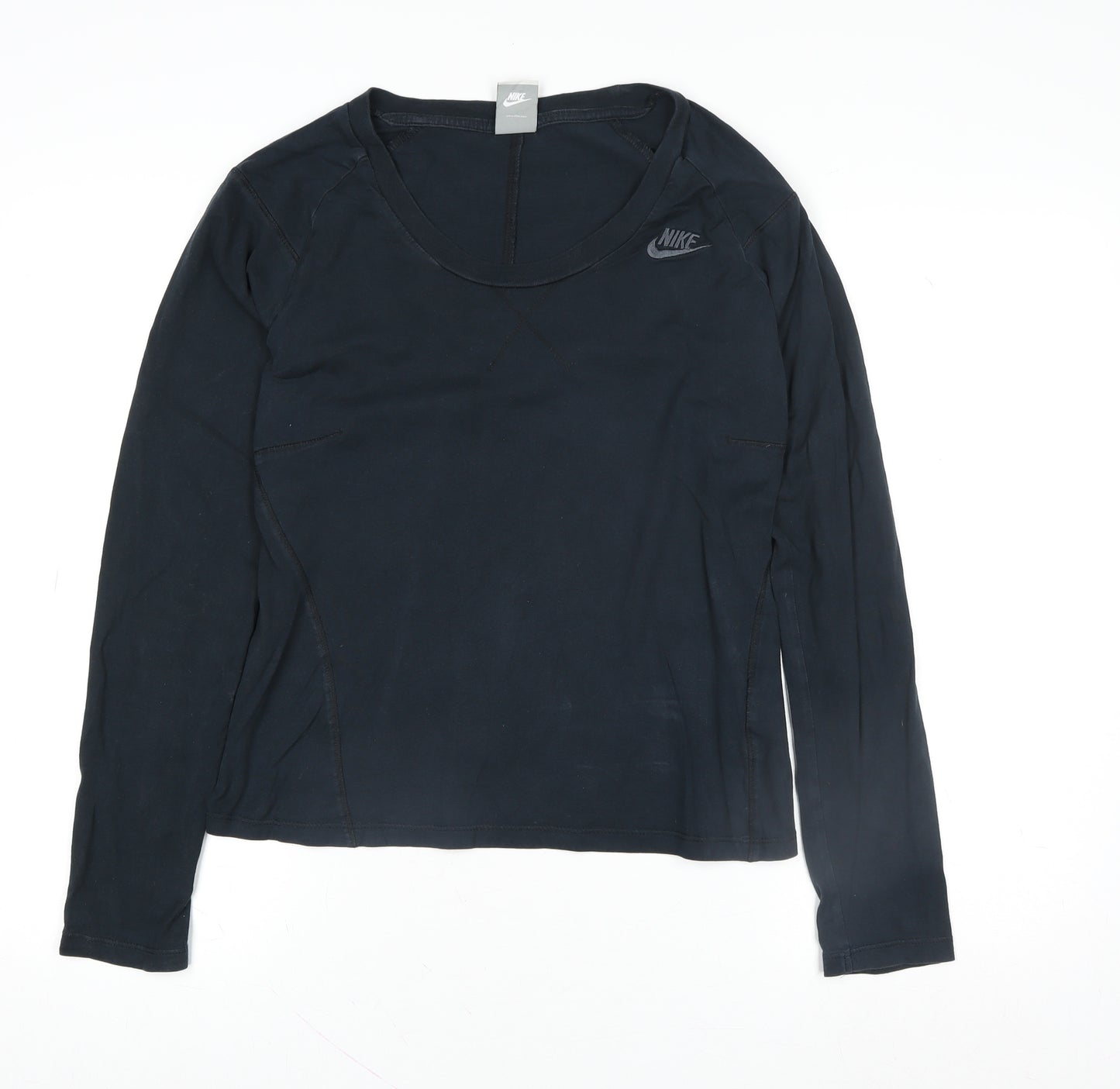 Nike Women's Black Long Sleeve Cotton Crew Neck Top M