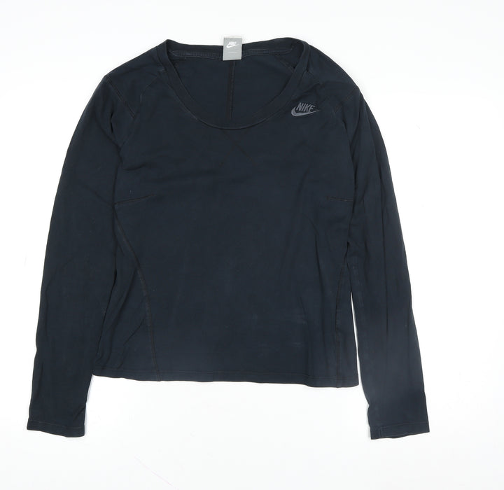 Nike Women's Black Long Sleeve Cotton Crew Neck Top M