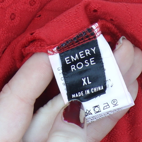 Emery Rose Women's Red Eyelet Puff Sleeve High Neck Blouse XL