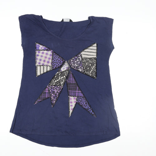 Dorothy Perkins Women's Blue Bow T-Shirt Size 6 Cotton Casual Top