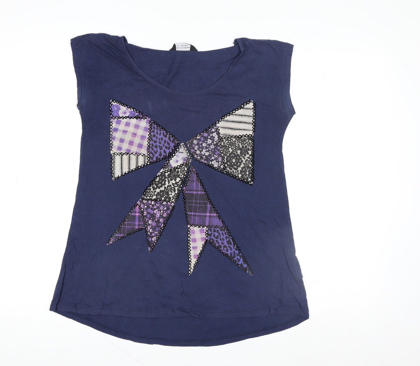 Dorothy Perkins Women's Blue Bow T-Shirt Size 6 Cotton Casual Top