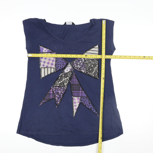 Dorothy Perkins Women's Blue Bow T-Shirt Size 6 Cotton Casual Top