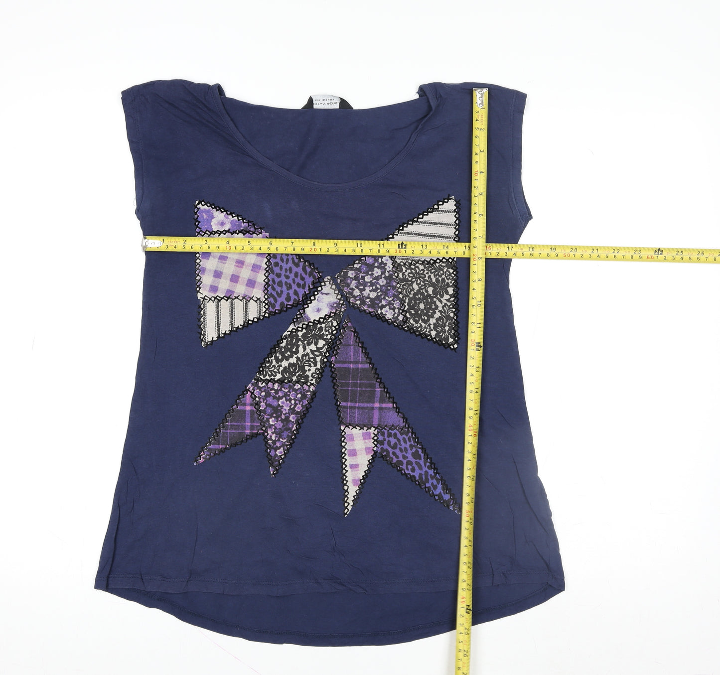 Dorothy Perkins Women's Blue Bow T-Shirt Size 6 Cotton Casual Top