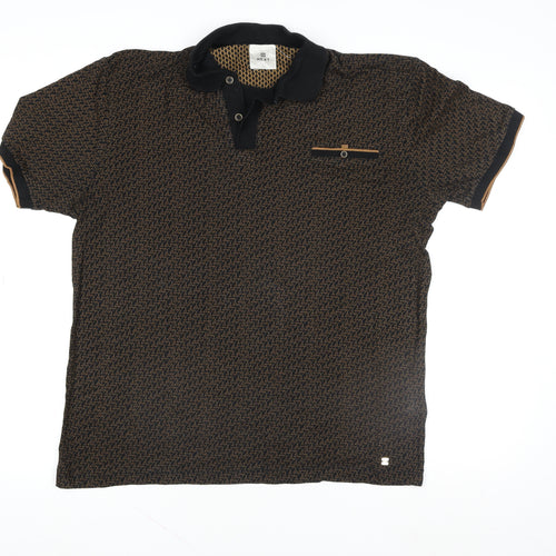 Next Men's Brown Geometric Short Sleeve Cotton Polo Shirt Size M