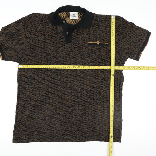 Next Men's Brown Geometric Short Sleeve Cotton Polo Shirt Size M