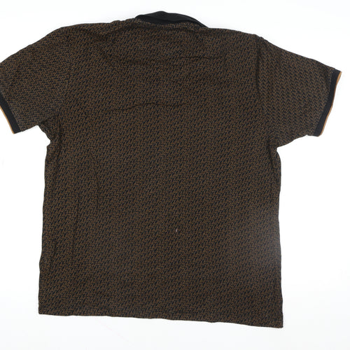 Next Men's Brown Geometric Short Sleeve Cotton Polo Shirt Size M