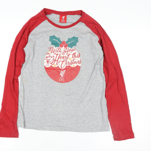 LFC Boys Grey Red Long Sleeve Christmas T-Shirt 9-10 Years Cotton Blend