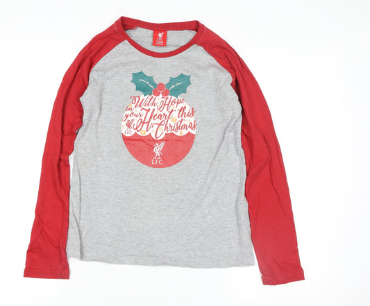 LFC Boys Grey Red Long Sleeve Christmas T-Shirt 9-10 Years Cotton Blend