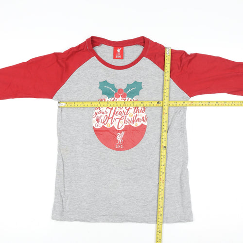 LFC Boys Grey Red Long Sleeve Christmas T-Shirt 9-10 Years Cotton Blend