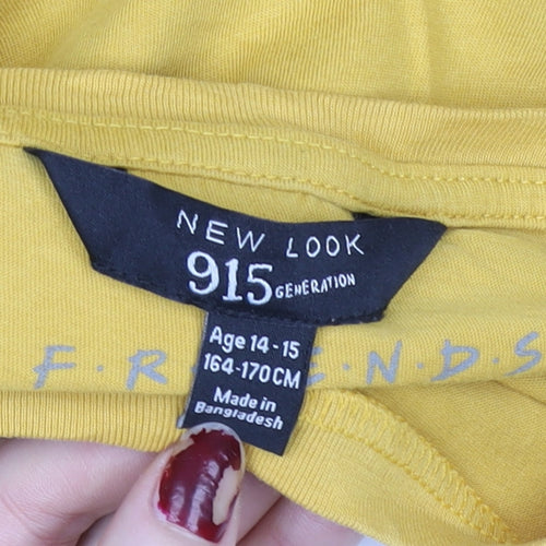 New Look Girls Yellow Friends Graphic T-Shirt Age 14-15 Years Cotton