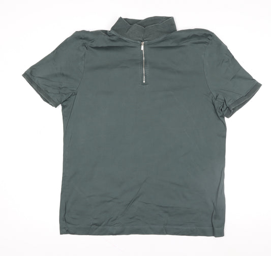 Marks and Spencer Autograph Men's Green Supima Cotton 1/4 Zip Polo Shirt L