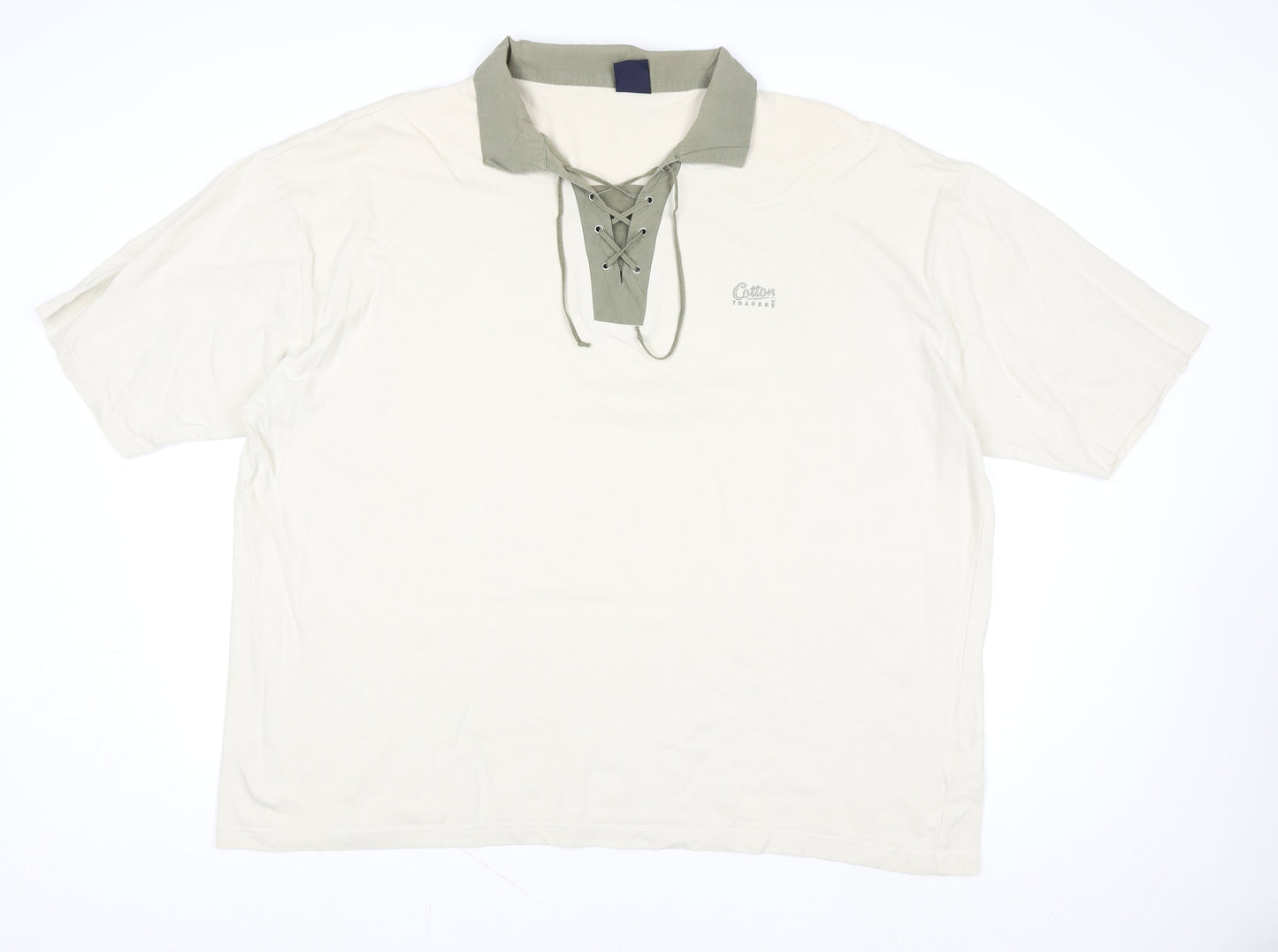 Cotton Traders Womens Beige 4XL Short Sleeve Lace Up Polo Top