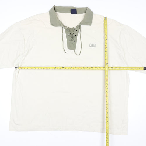 Cotton Traders Womens Beige 4XL Short Sleeve Lace Up Polo Top